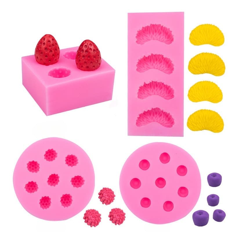 Moldes De Silicone Em Forma De Fruta 3d De Morango , Laranja , Framboesa E Mirtilo Para Decoração De Cupcake De Bolo