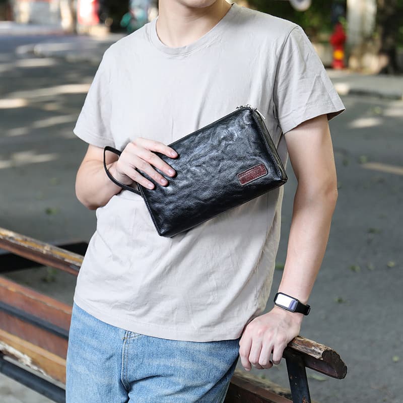 Novo estilo Casual masculino primeira camada de couro do telefone móvel chave saco de pulso saco de embreagem moda embre