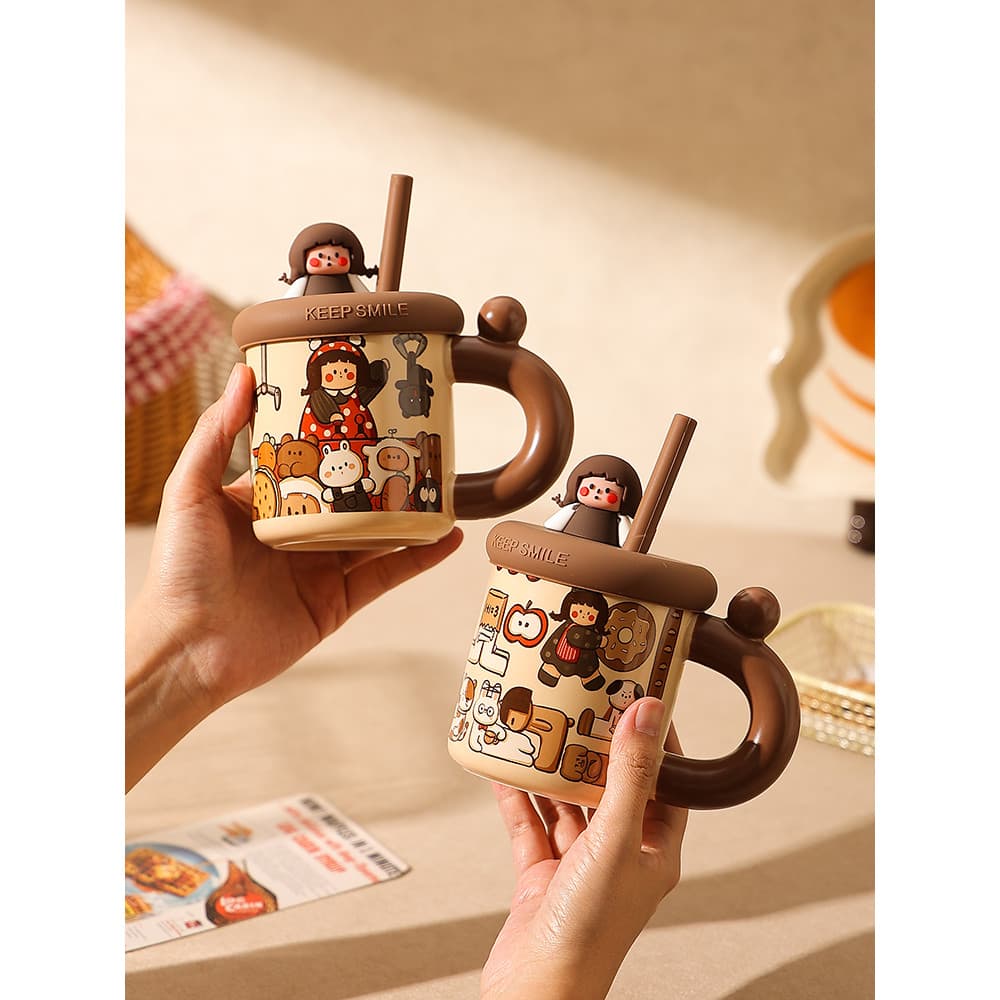 Caneca criativa com tampa copo de palha copo de água de alto valor jogo doméstico menina namorada copo feminino presente