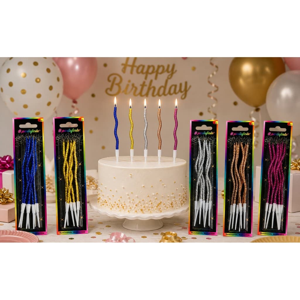 KIT 6UN Vela de Anivesario Palito Curvas Espiral Decoração Bolo Casamento Festa Coloridas  Enroladas