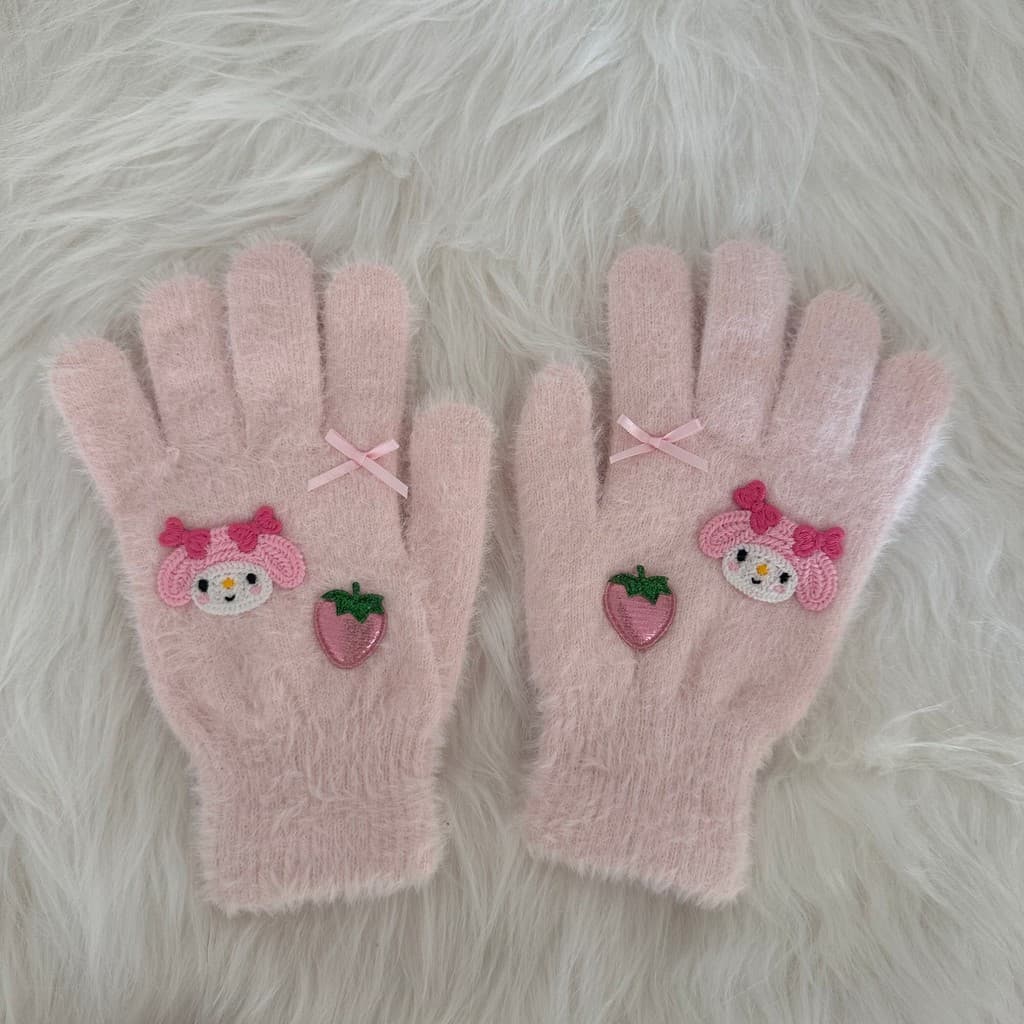 Alma melhor amigo // melodia melodia morango luvas de malha luvas de pelúcia feminino inverno quente proteção contra fri