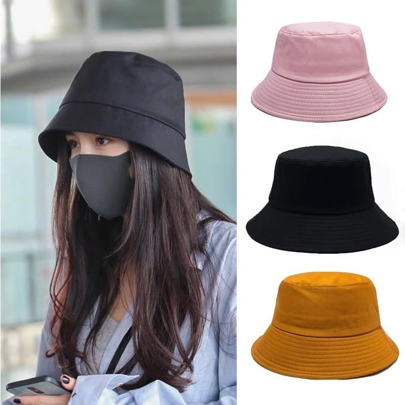 2025 novo estilo preto balde chapéu feminino primavera outono versão coreana simples moda All-Match guarda-sol chapéu de