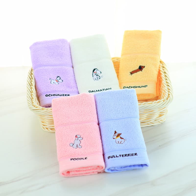 Jieliya toalha promoção algodão puro forte absorvente macio crianças toalha E3112 filhote de cachorro crianças toalha no