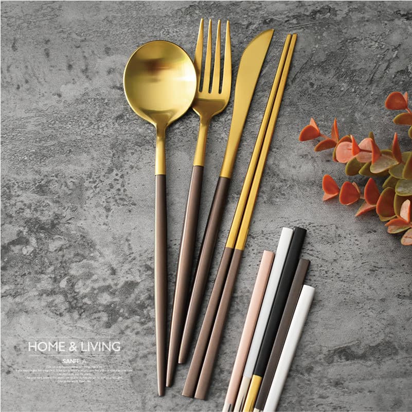Europeu ocidental comida talheres portátil faca garfo conjunto pauzinhos colher garfo caixa doméstica 304 aço inoxidável