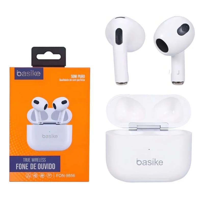 Fone Bluetooth Sem Fio Basike FON-9856 TWS Estéreo Android e iPhone