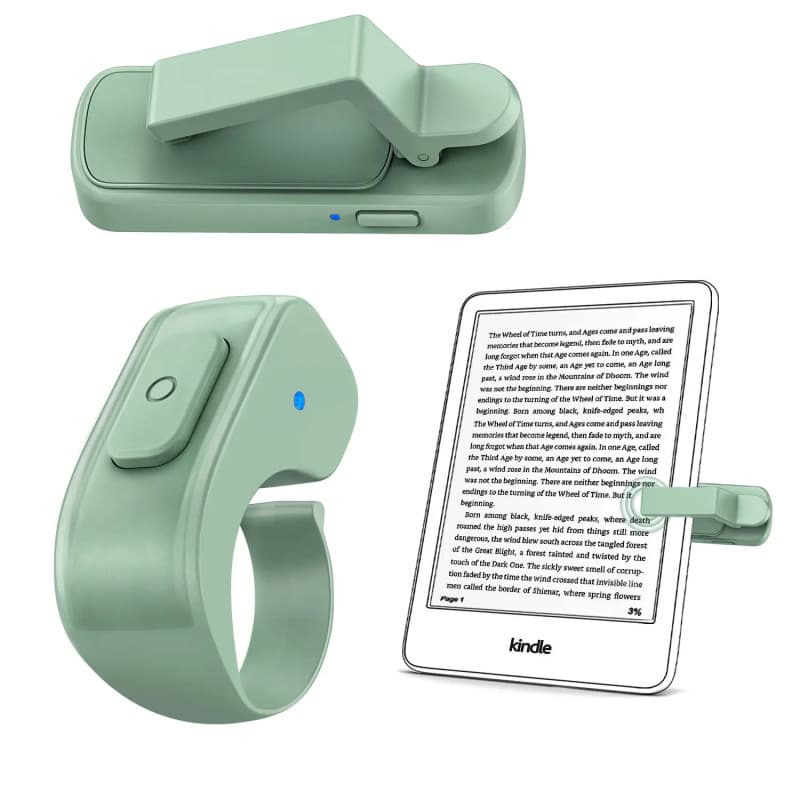 Anel Virador de Páginas DATAFY para Kindle, Controle Remoto Mãos-Livres com Bolsa de Armazenamento, Obturador de Câmera