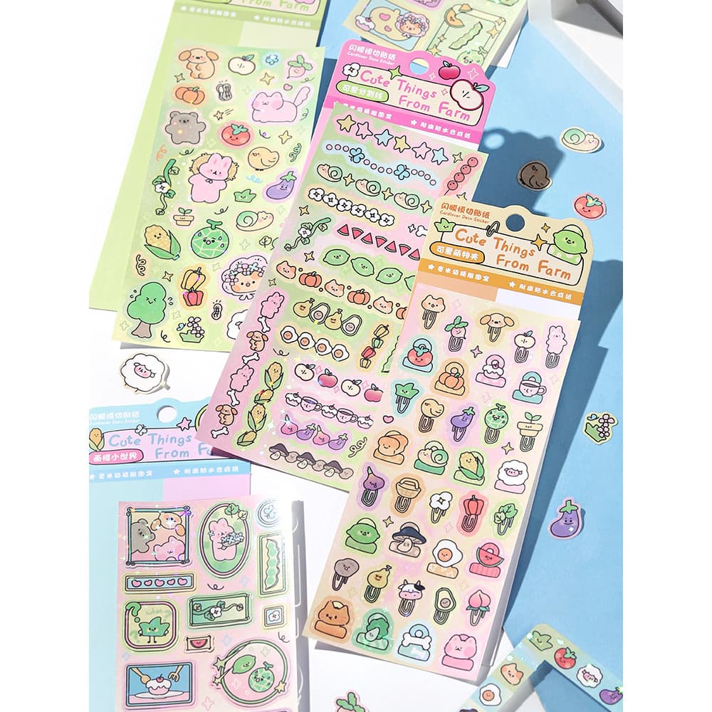 Amantes de cartas personagens fofos fazenda Flash filme adesivos de papel sintético frutas fofas legumes berinjelas linh