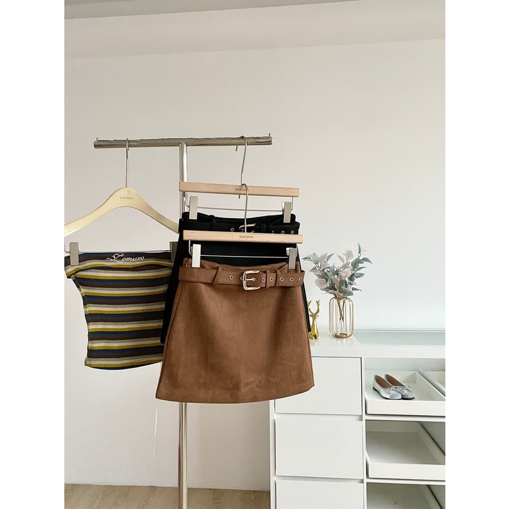 Tamanho grande gordura mm cor café Deerskin velo saia feminina primavera novo estilo cintura alta mais magro olhar a lin