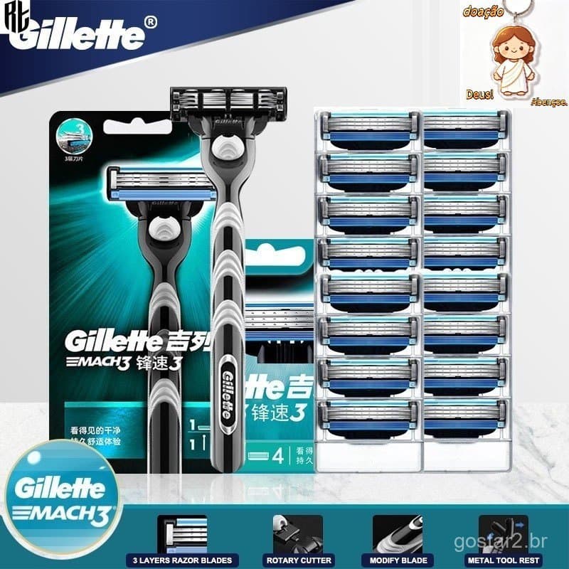 16 Gillettes MACH 3 Remoção de Pelos com Lâmina VNMD