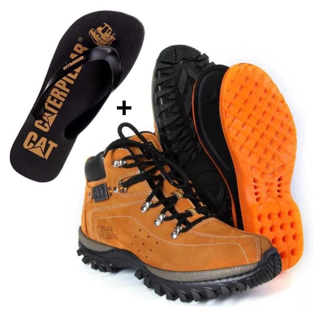 Coturno Masculino Bota Adventure Caterpillar Couro Chinelo Resistente Estilo