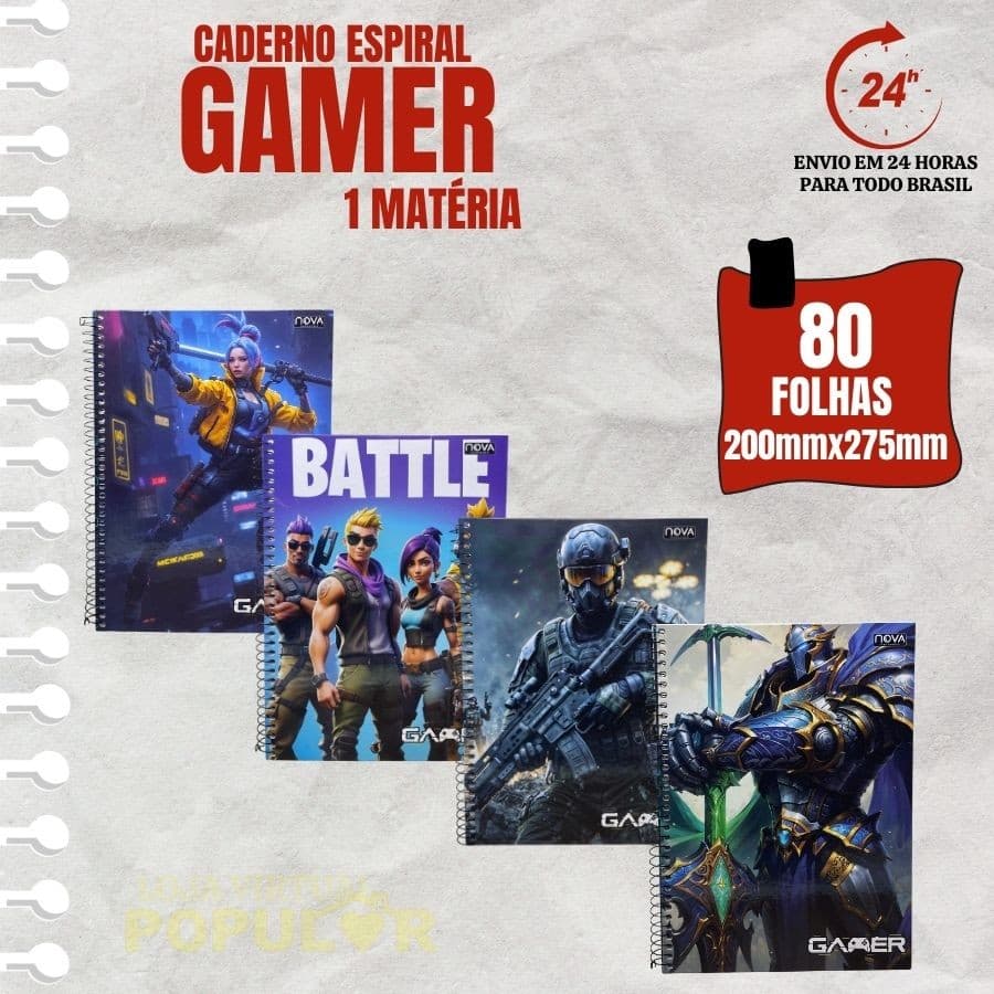 Caderno Capa Dura Colegial Game 1 Matéria Universitário 80 Folhas Menino