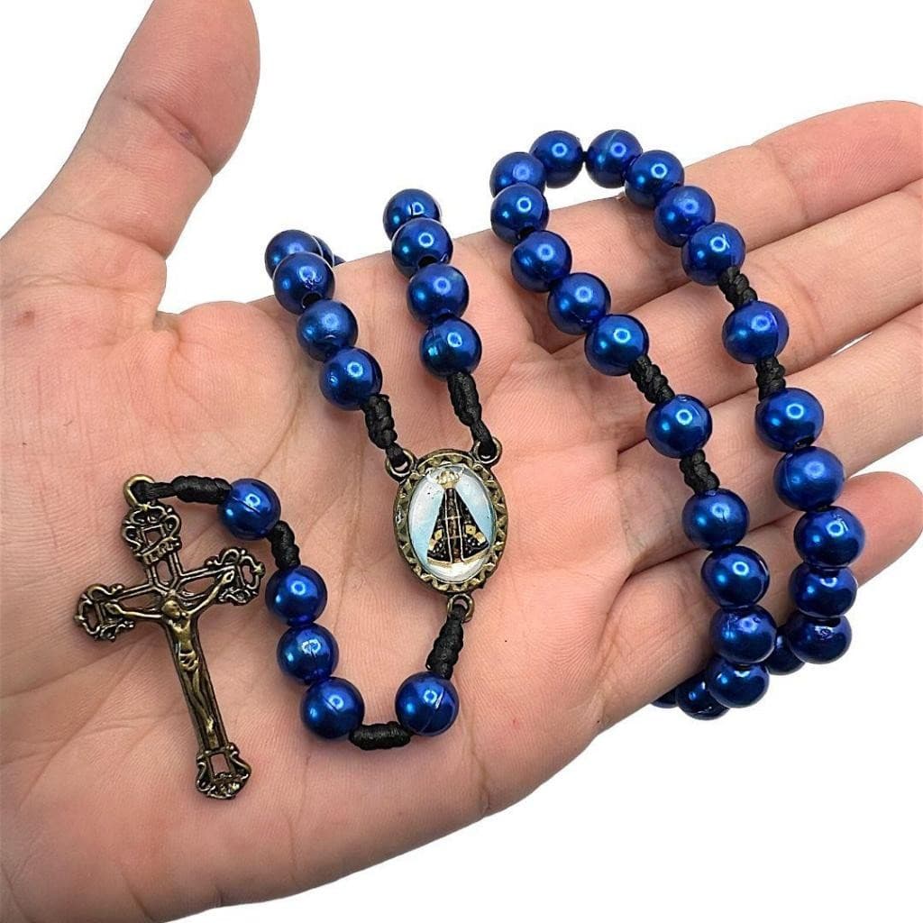 Terço Perola Nossa Senhora Aparecida Perola Azul 35cm