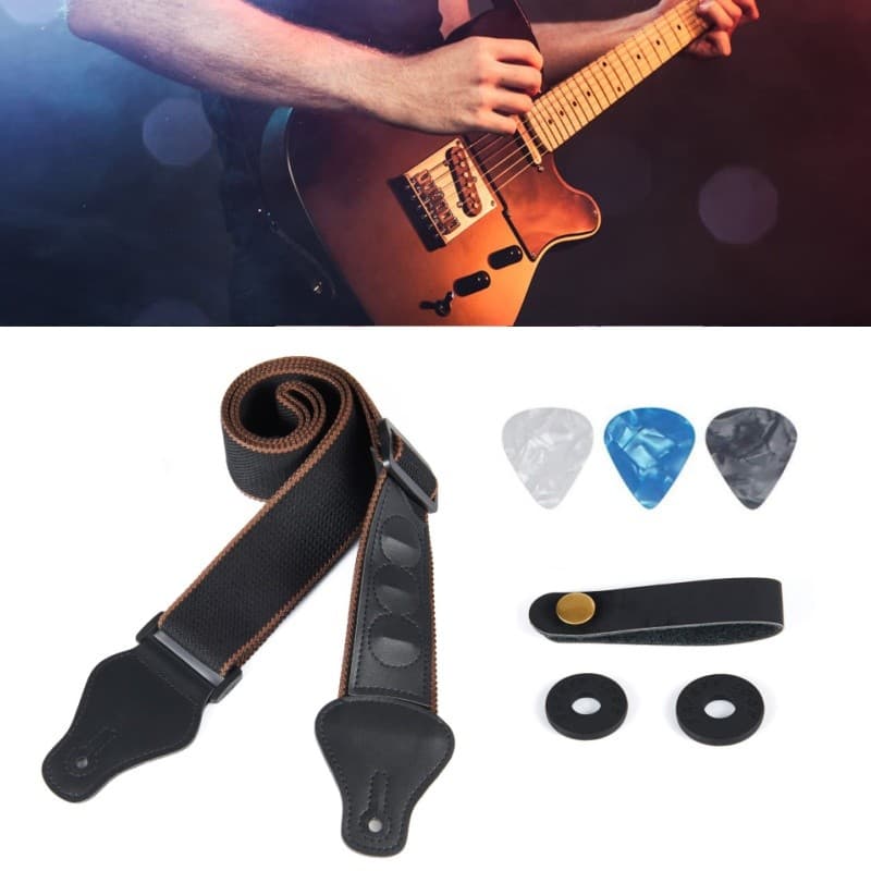Correia Para Guitarra - Correia Ajustável Para Baixo Com Clipe Para Palheta, 3 Palhetas Incluídas