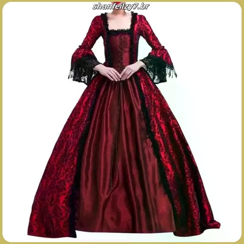 Mulher Medieval Marie Antoinette Traje Renascentista Gótico Vitoriano Maxi Vestido  Ball Gown Bell Sleeve Halloween Cos