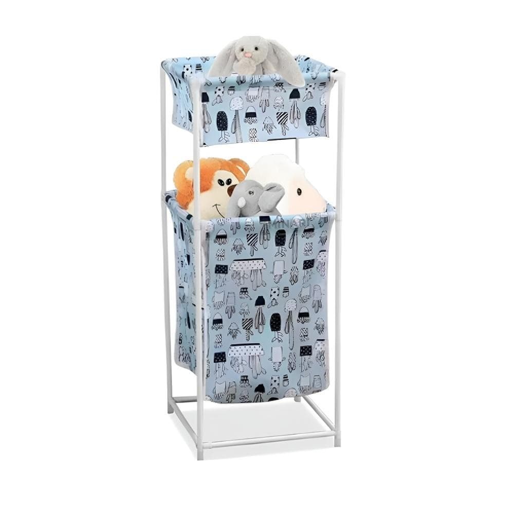 Cesto de Roupa Duplo Roupeiro 2 Andares Organizador Multiuso de Banheiro Quarto Lavanderia