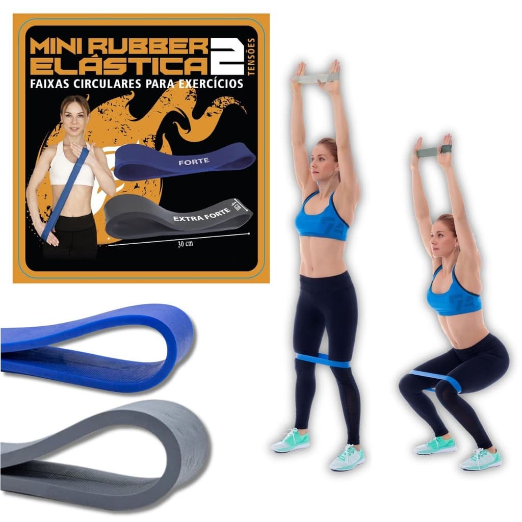 Kit Mini Rubber Elástica para Exercícios Forte + Extra Forte