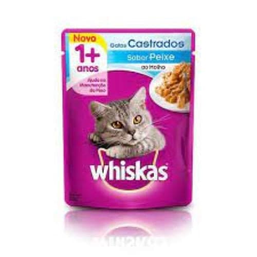 Ração Úmida Whiskas Sachê para Gatos Adultos Castrados sabor Peixe ao Molho 85g