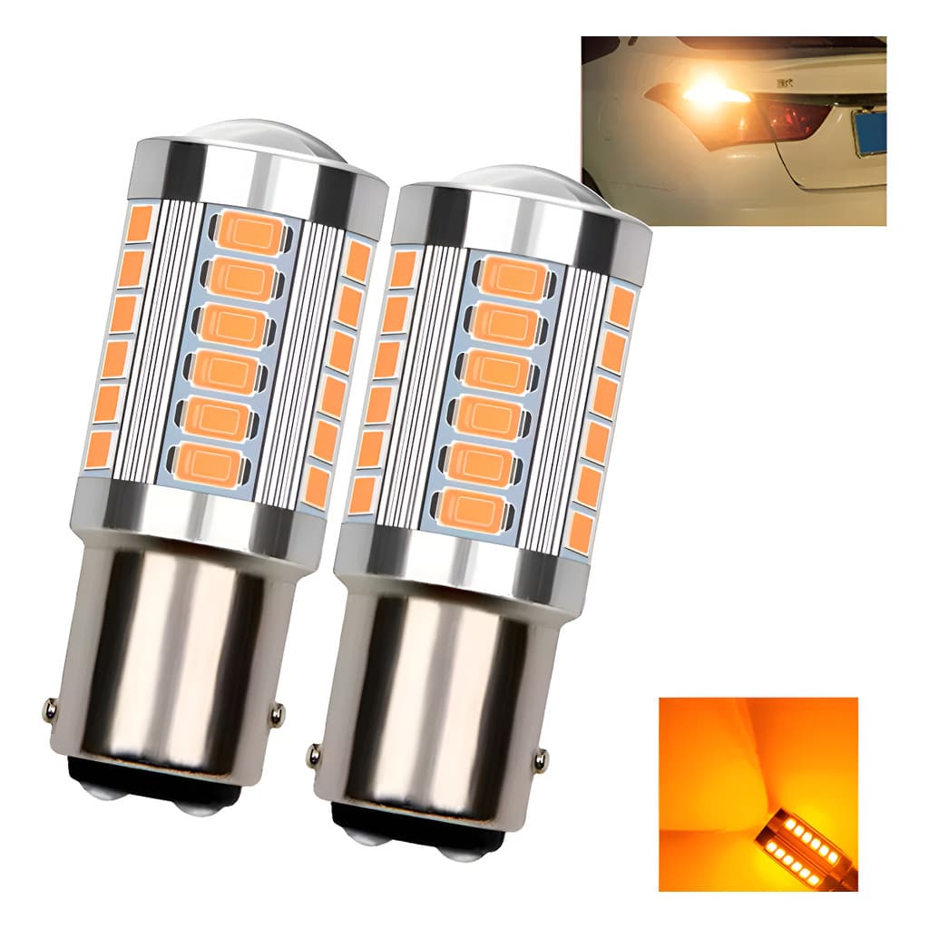 Lâmpada LED Cree 12V 33 LEDs P21W 1 Polo Âmbar Laranja – Par de Lâmpadas