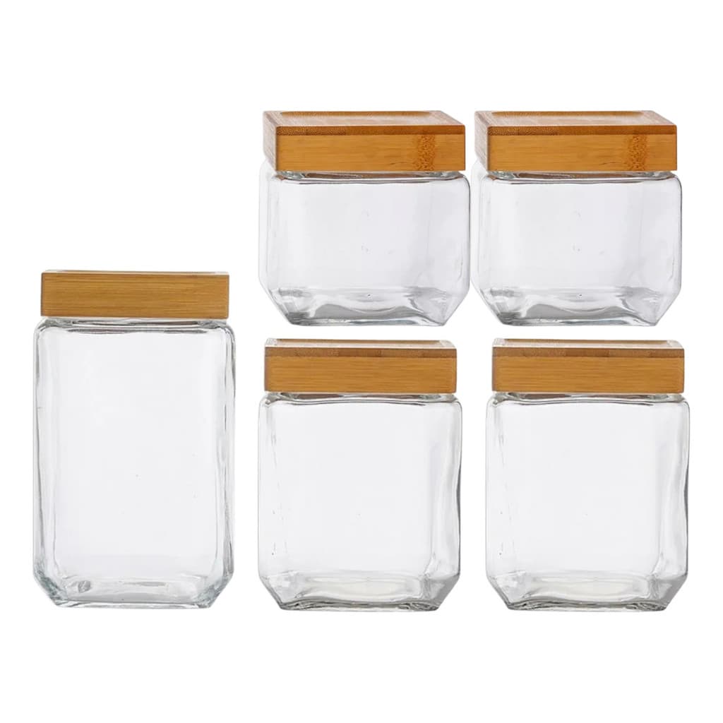 5 Kit Potes Vidro Tampa pote vidro com tampa hermética Bambu 2/880 2/1250 1/1800ml