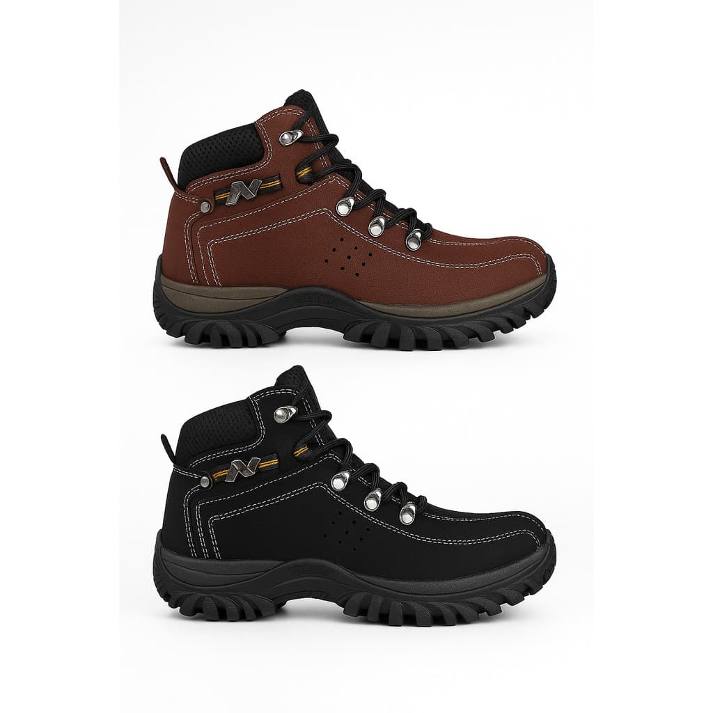 BOTA COTURNO MASCULINO KIT COM 2 PARES TÊNIS FEITO EM COURO BOVINO LEVE MACIO COSTURADO SOLADO