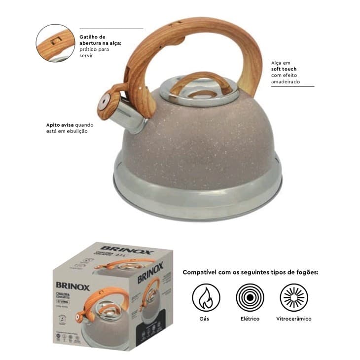 Chaleira 2,7 L Apito Roma Areia  REF:4875/112 Brinox