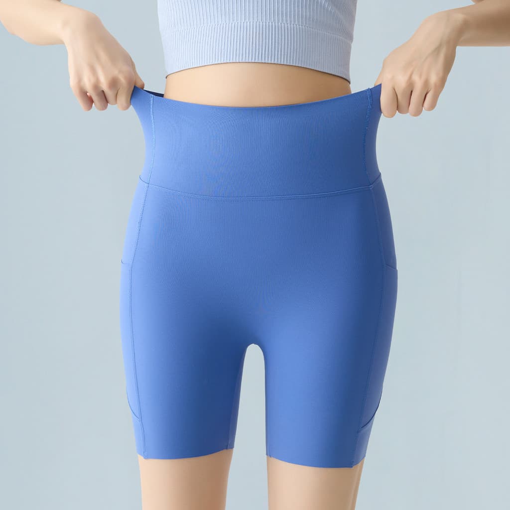 Shorts de ioga com bolso transfronteiriço, Leggings de verão, estilo fino, mulheres podem usar fora do abdômen, estreita