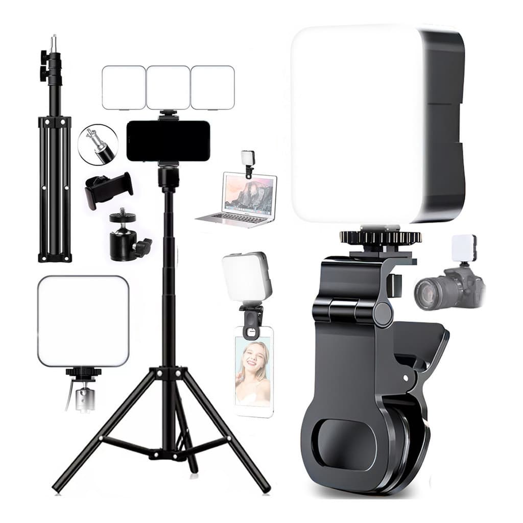 Kit 3 Mini Selfie Light Luz Preenchimento Led Tripé 2,10m