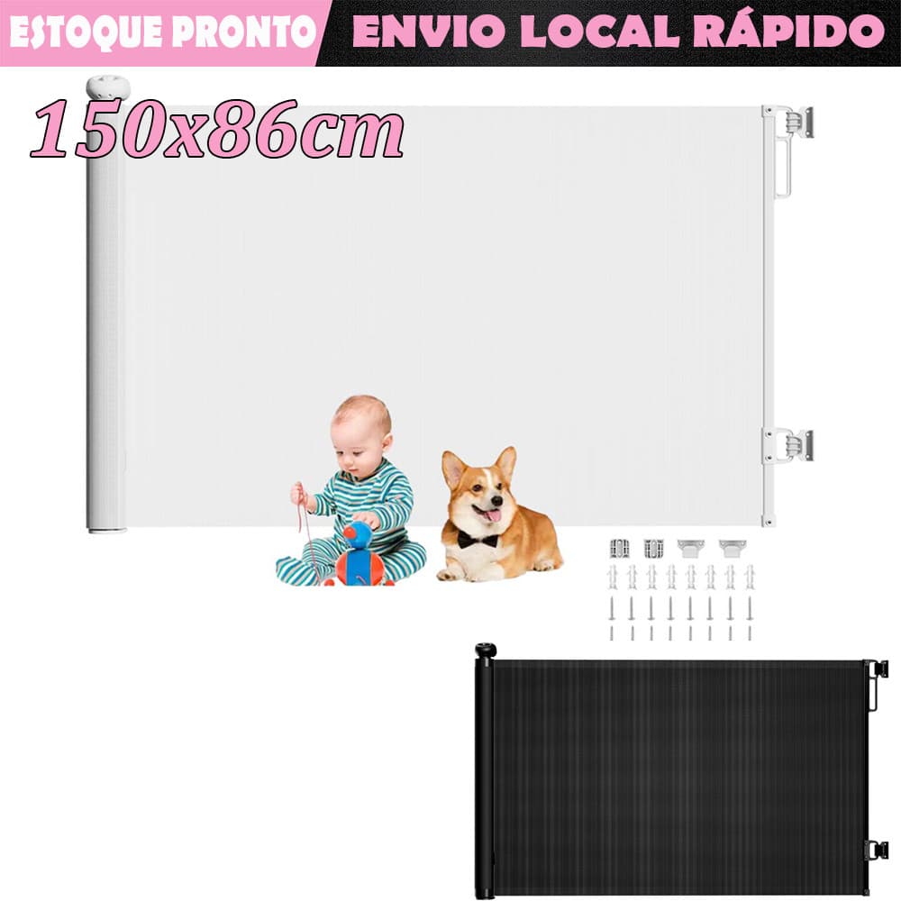 Grade de Proteção Retrátil 150x86cm Ideal para Pets e Bebês Portão de Segurança para Escadas Portas e Ambientes