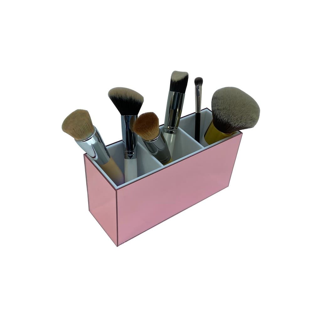 Porta Pincel e Organizador de Maquiagem - Porta Lápis ou Porta Treco - Acrílico Resistente Rosa e branco