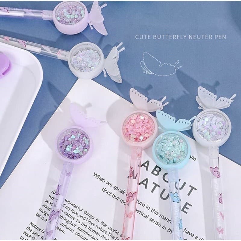 Kit Canetas Gel Tema Gato e Borboleta – Ponta Fina 0,5mm, 4/8/12 Peças (Estilo Kawaii)