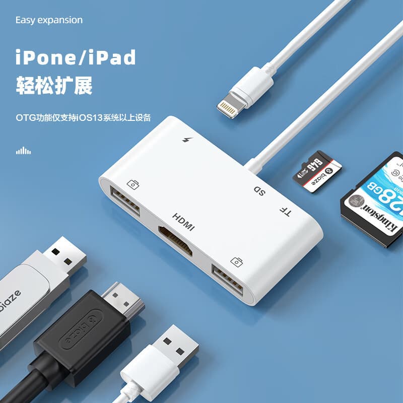 BYAZ Lightning para HDMI Docking Station Adaptador OTG multifuncional Cabo de estação de acoplamento USB 6 em 1