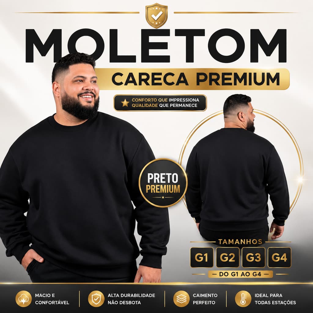 Blusa Moletom Careca Masculino Plus Size Extra Grande Casaco Frio Grosso Flanelado Gola Redonda Liso