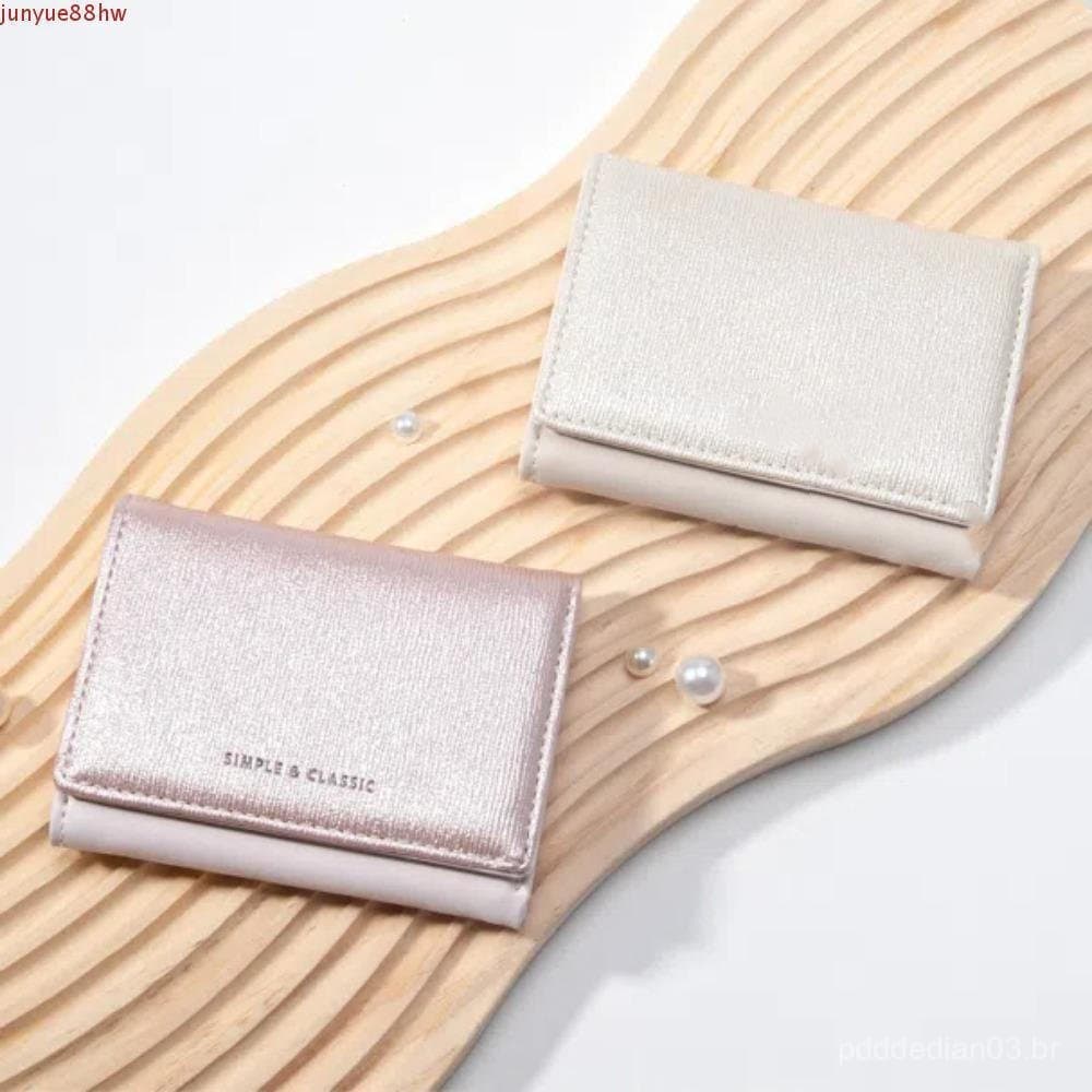 JUNYUE Walle Com Três Dobras , Bolsa Para Cartão Brilhante Causal , Porta-Cartões Perolado De Bolso De Cor Sólida Ao Ar