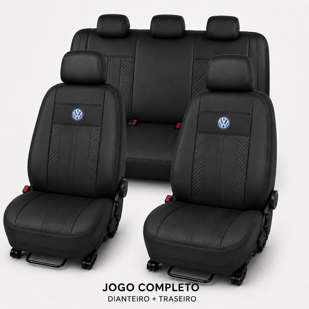 Jogo de Capa de banco Couro Ecológico Linha Premium Diamantada Gol Saveiro Voyage Fox G1 G2 G3 G4 G5 G6 G7 G8