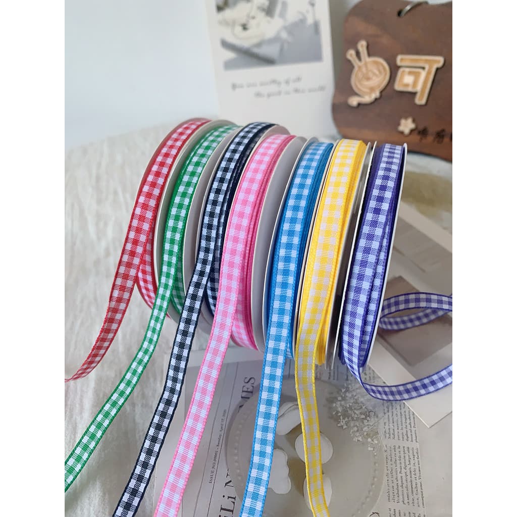 6mm fita xadrez diy artesanal arco roupas fita fita caixa de presente de casamento embalagem buquê de cozimento