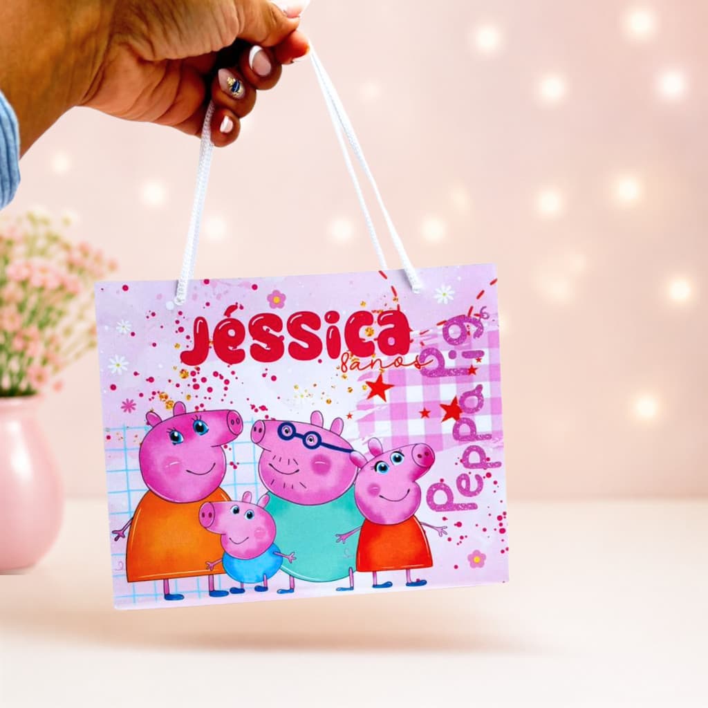 Sacolinha Personalizada Peppa Pig com Nome | Lembrancinha Infantil para Festas  | PEGUE E MONTE