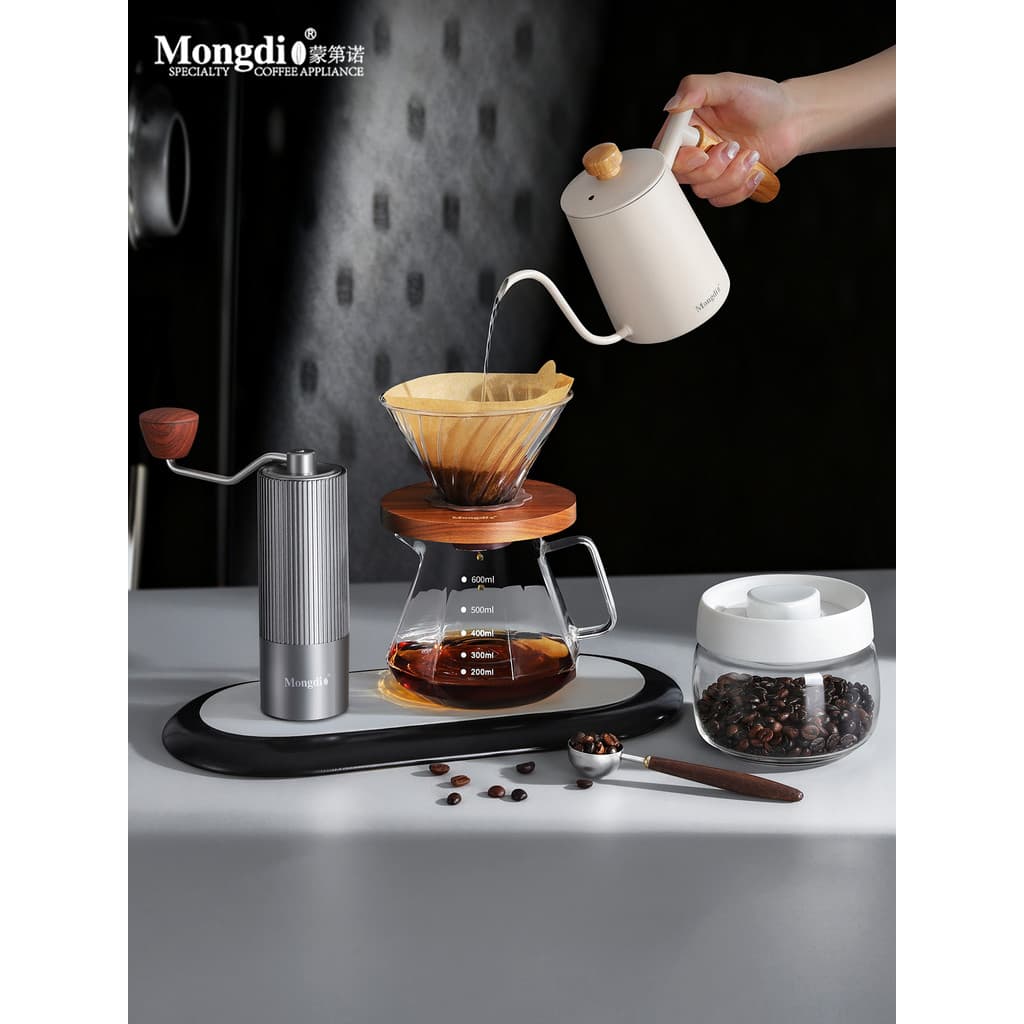 Mongdio conjunto de cafeteira manual, moedor manual, cafeteira, conjunto de eletrodomésticos, filtro de café, copo, pote