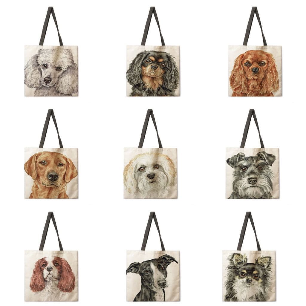 Pintura a óleo cão Casual bolsa de compras dobrável bolsa de ombro bolsa moda praia saco sacola