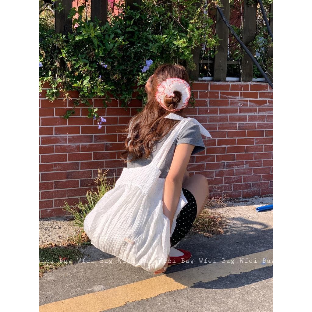 Doce menina saia plissada estilo bolsa de ombro grande capacidade sacola vermelha estilo coreano atmosfera saco de pano