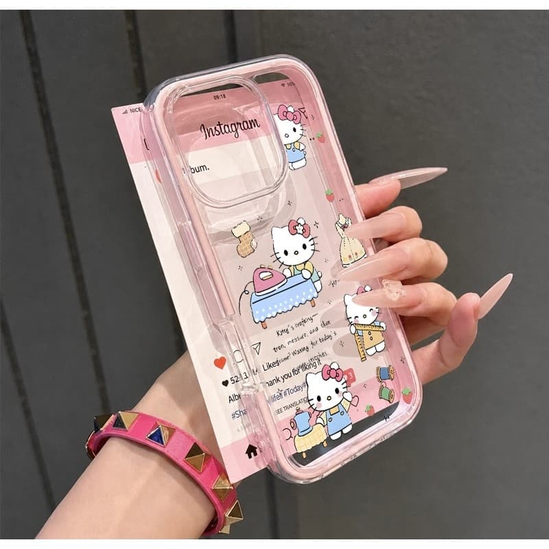 Hello Kitty Transparente Capinha Moldura Colorida para iPhone 17 Pro Max 13 11 12 16 15 14 Plus Fofo