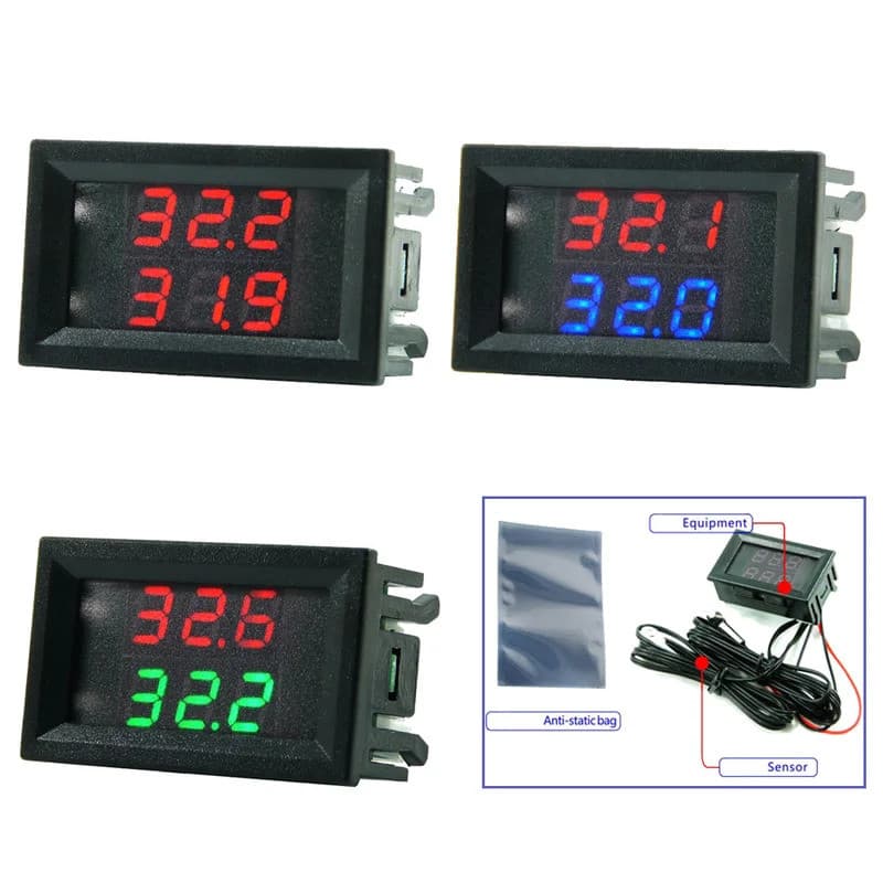 Controlador de Temperatura Digital LED Mini com Duplo Display DC 4V-28V, Sensor de Temperatura, Termômetro, Testador de