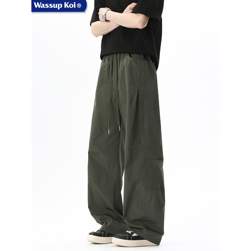 WASSUP Street Wear Estilo Americano Plissado Macacão Reto Homens Retro Primavera Verão Solto High Street Perna Larga Cal