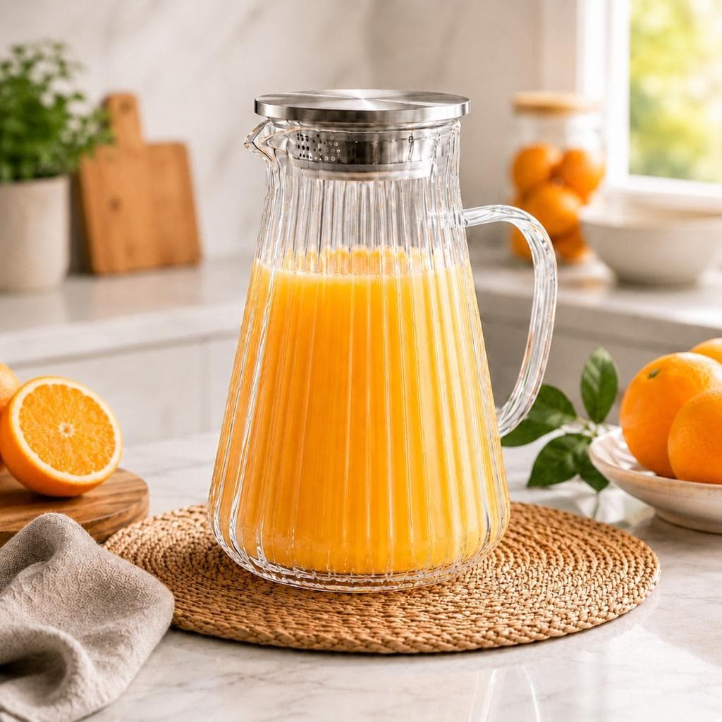 Jarra Melissa 1,7L Vidro Borossilicato Tampa Aço Inox Transparente Resistente Água Suco Chá Cozinha