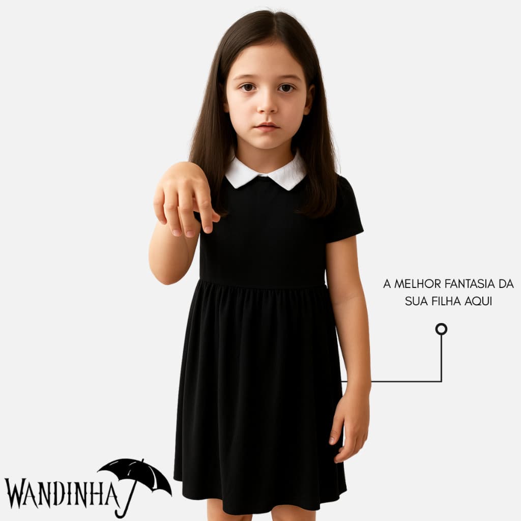Fantasia de Halloween Infantil Wandinha Infantil Envio-Rapido