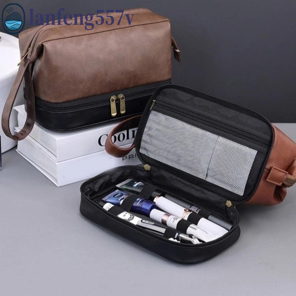 Bolsa Cosmética Masculina LANFENG , De Higiene Pessoal De Couro PU De Grande Capacidade Maquiagem Comercial Com Separaçã