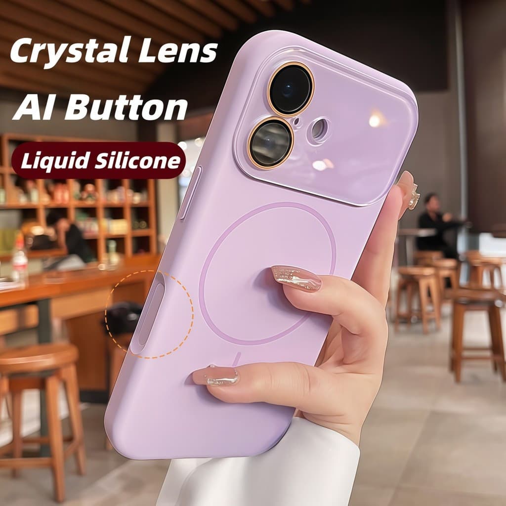 Capa de silicone líquido magnético com proteção de lente de cristal para iPhone 13 14 15 16 17 Pro Max