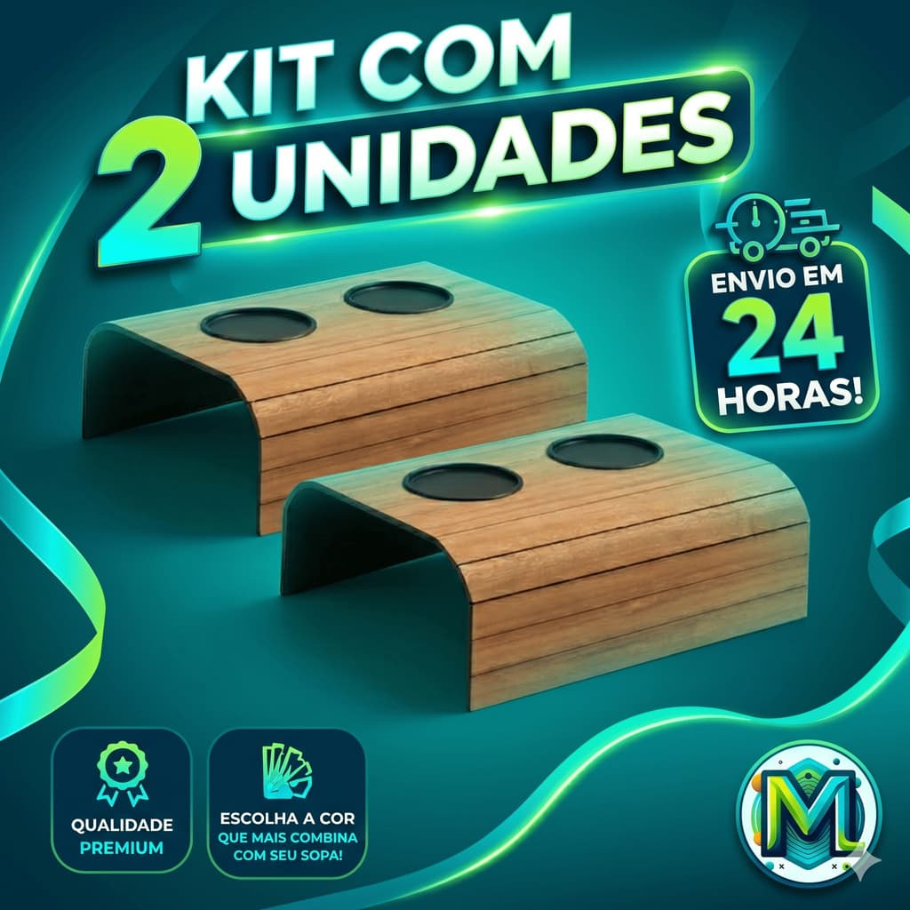 Esteira de Sofá Apoio Porta Copos em MDF – Bandeja Flexível Antiderrapante Adaptavel a braço de sofa