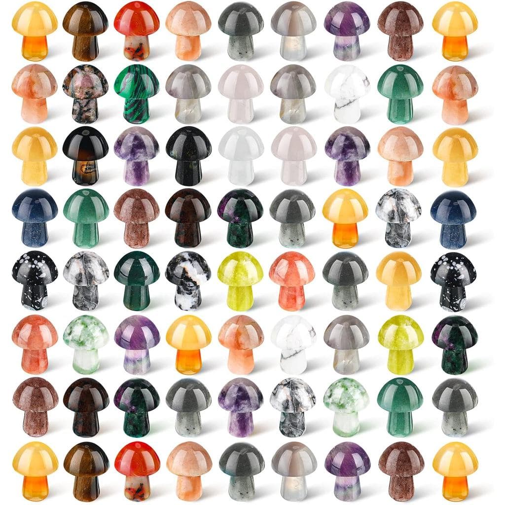 72 Peças de Esculturas de Cogumelo de Cristal para Decoração, Cogumelos de Quartzo Mini Polidos e Esculpidos à Mão, Cris