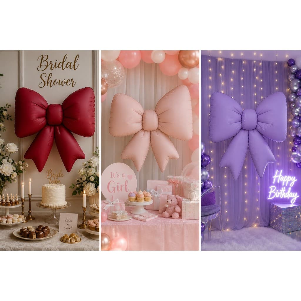 Balão Laço Candy Pasteis 55cm Metalizado Decoração Surpresa Presente Natal Festa Cha Aniversario
