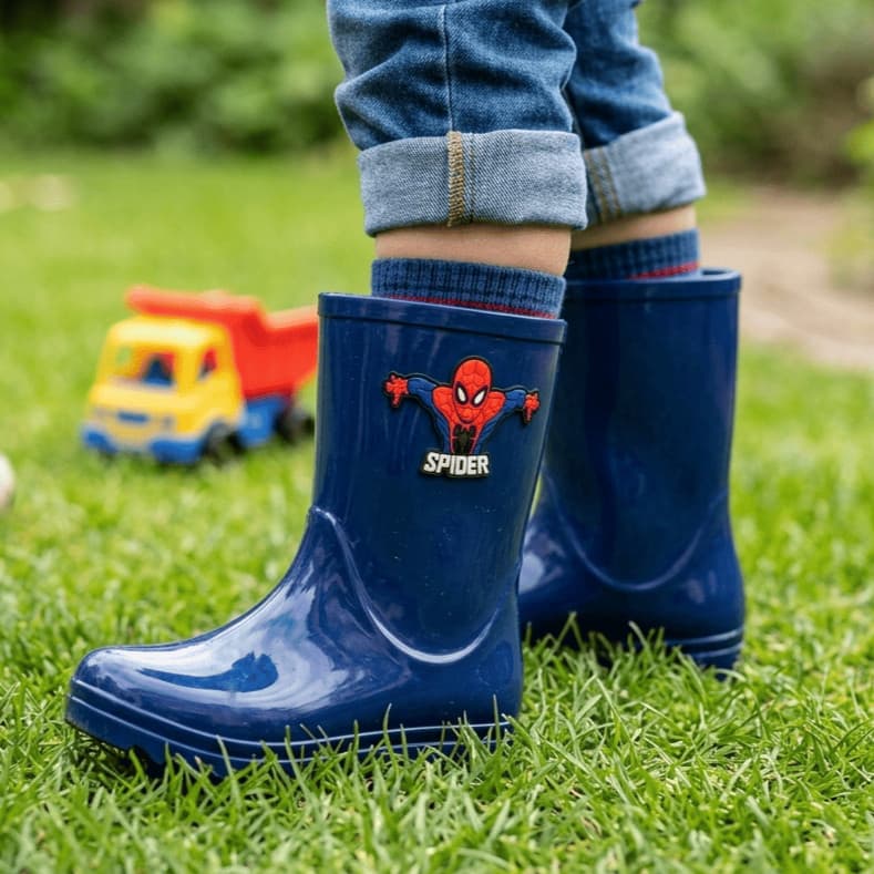 Galocha Botinha de Chuva Infantil Masculino Kids Cano Alto Menino Aranha Confortável